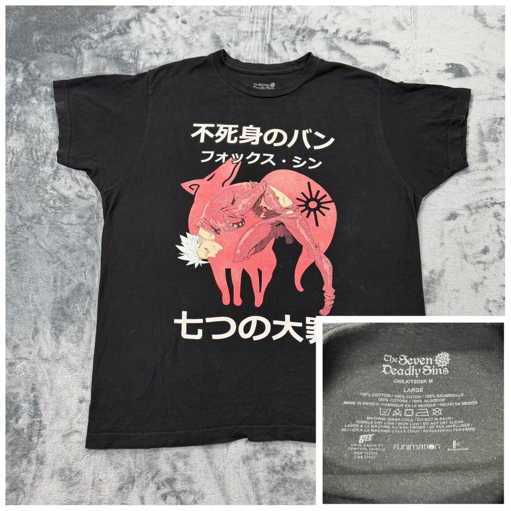 The Seven Deadly Sins Ban Fox Sin of Greed Anime Graphic T-Shirt Black Large